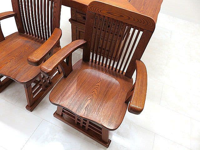 希少品 府中「松尾博昭」作 欅無垢材ダイニング5点セット 長火鉢/団炉裏