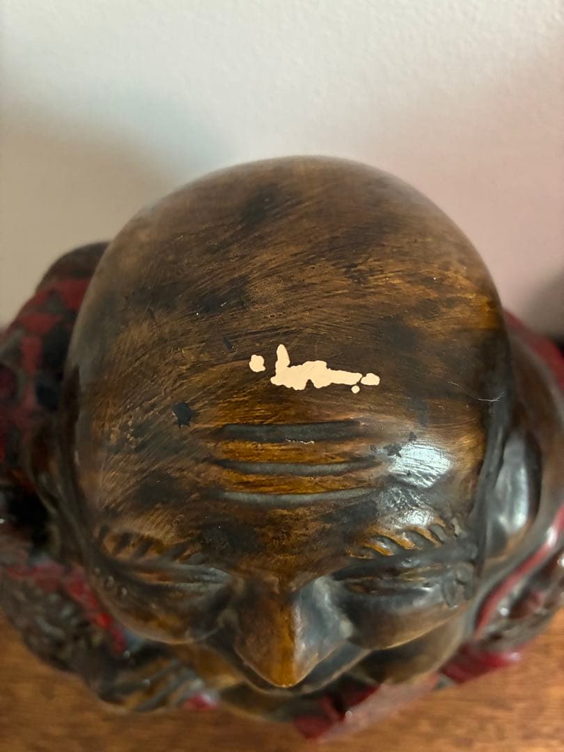 骨董 時代 布袋様 40㎝ 在銘 陶器 色彩 龍 置物 縁起物 招福 昭和