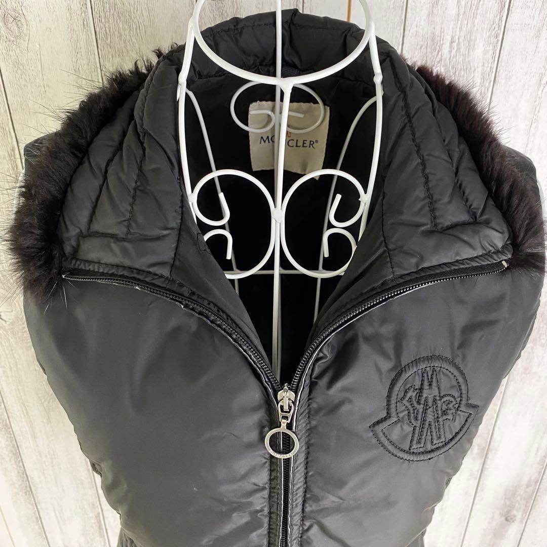 【極美品】モンクレール ダウンベスト ロゴ ナイロン ブラック ノワール S