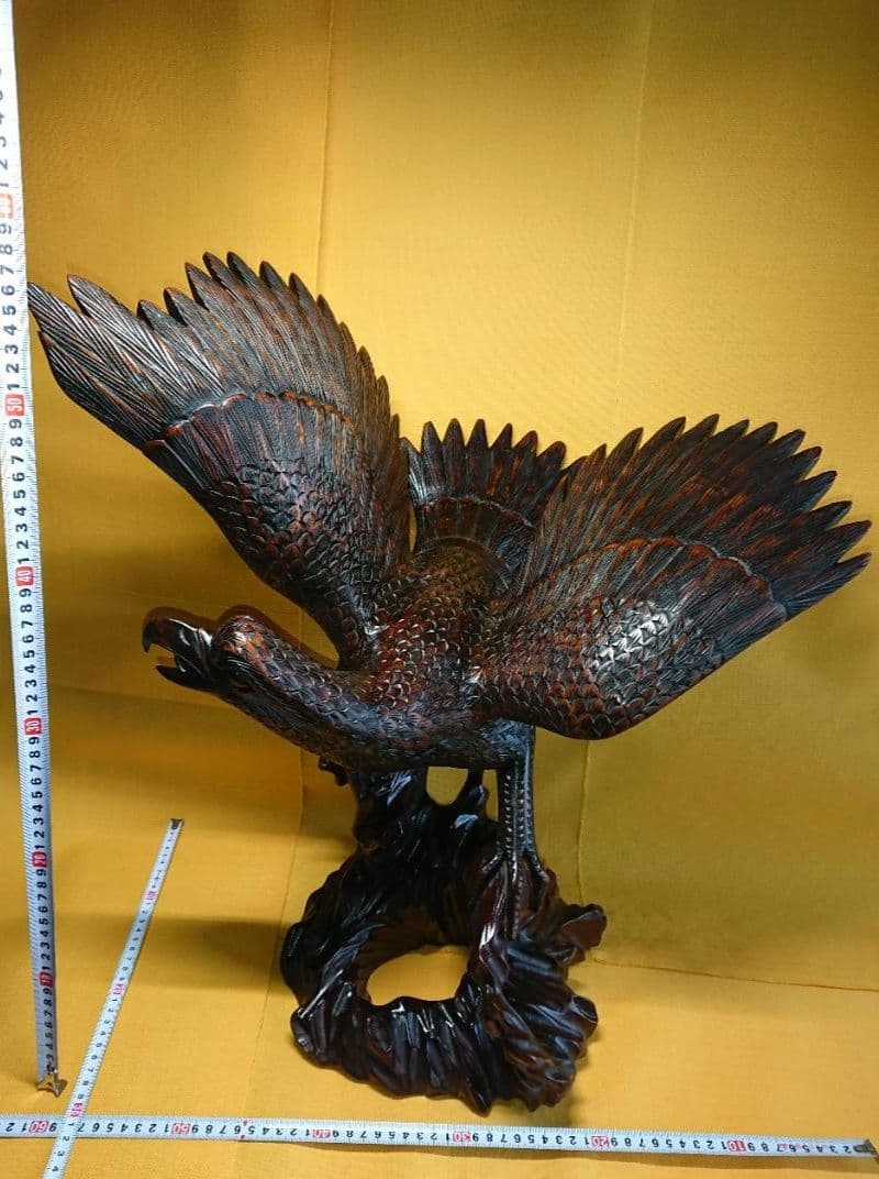 【美品】大型　鷹　鳶　木彫　彫刻　置物　インテリア　工芸品　美術品　A1117