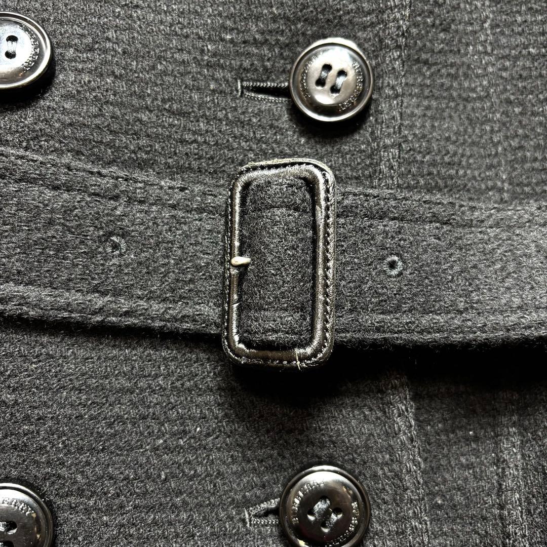 バーバリーロンドン ウールコート カシミヤ混 シャドーチェック ベルト付 40