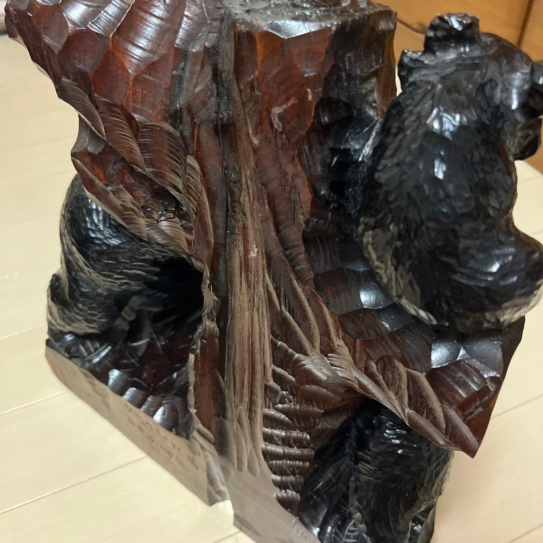 北海道民芸 熊の木彫り 葡萄 一点物 置き物 親子熊 インテリア 贈答品 寄贈品