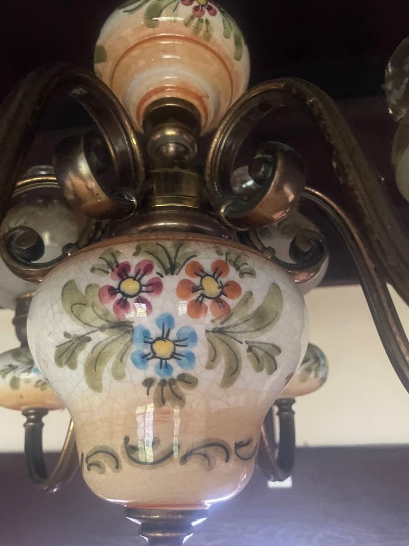 花柄6灯シャンデリア　クラシック　洋風ライト