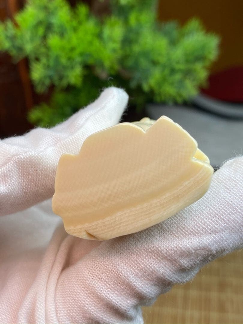 天然マンモス牙美しい手作り彫刻　1寿星公　置物