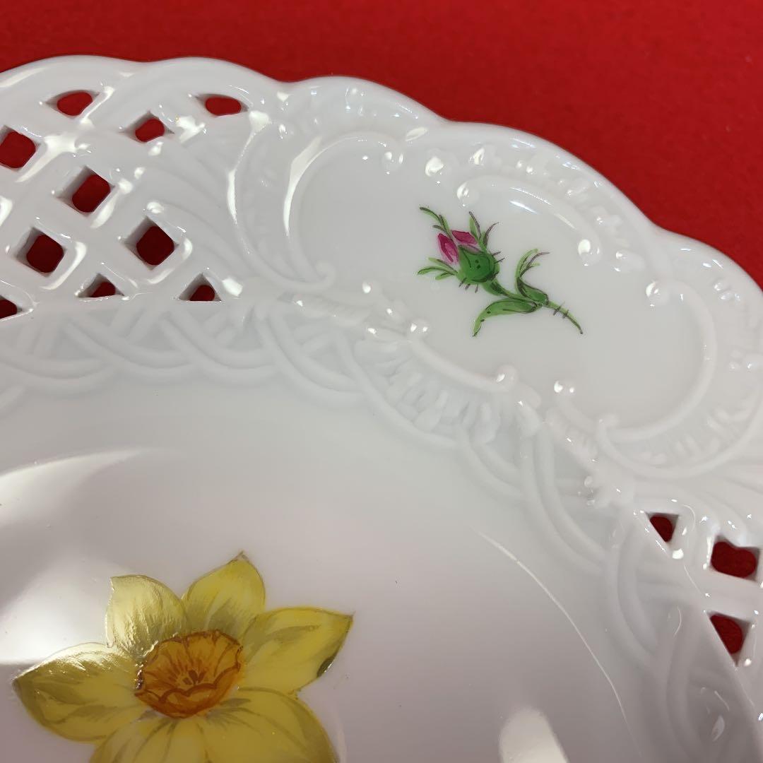 Meissenマイセン ２つ花 透かしプレート 15.5㎝