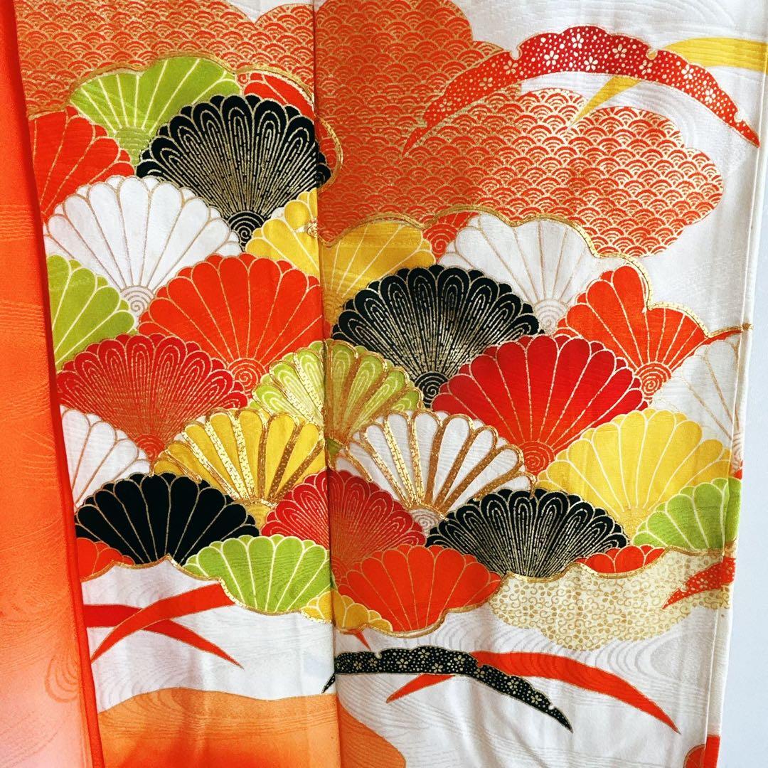 七五三　７歳フルセット　長着＆帯＆長襦袢＆草履＆バッグ＆小物セット　オレンジ地