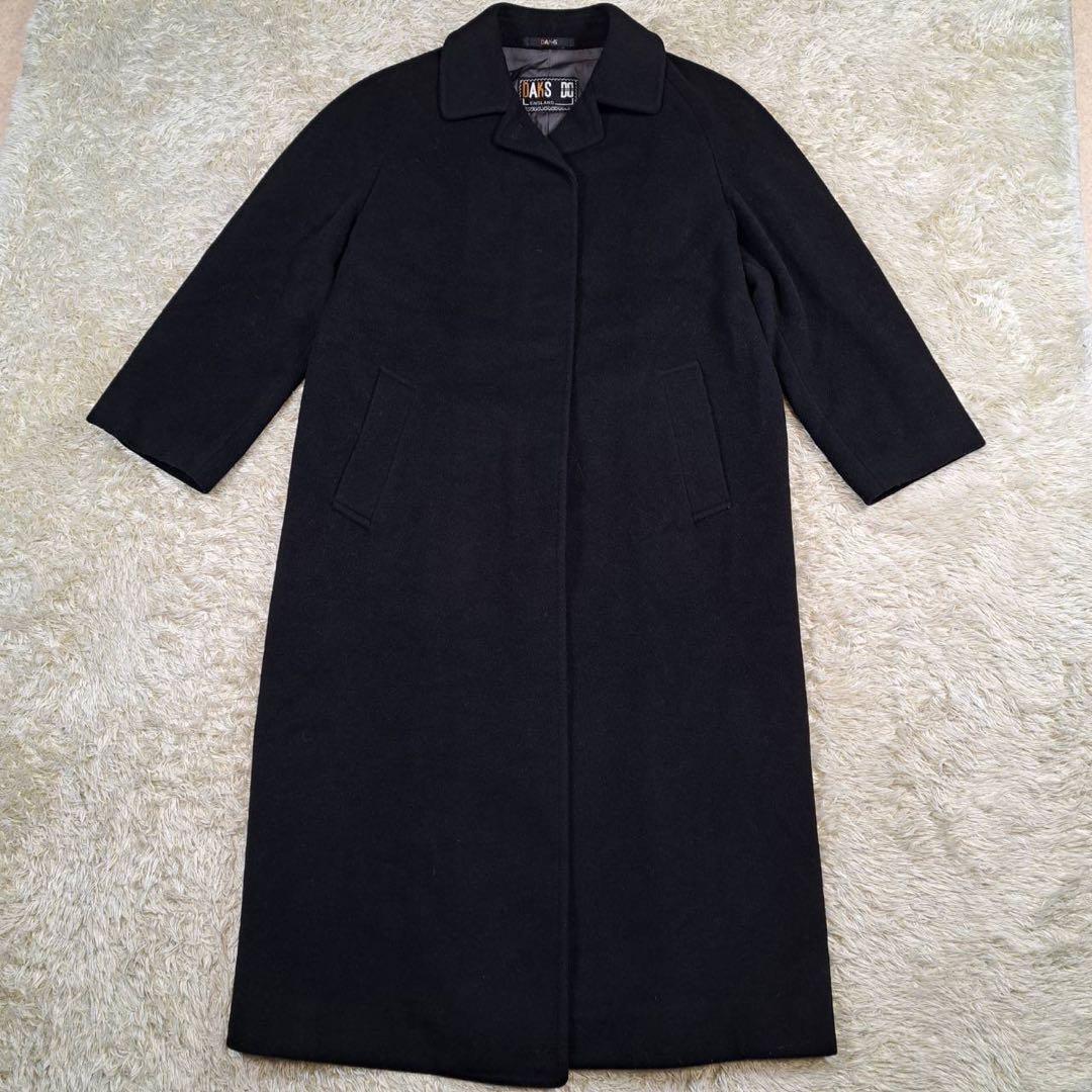 美品　DAKS カシミヤ混　ロングコート　マキシ丈　ブラック　ステンカラー