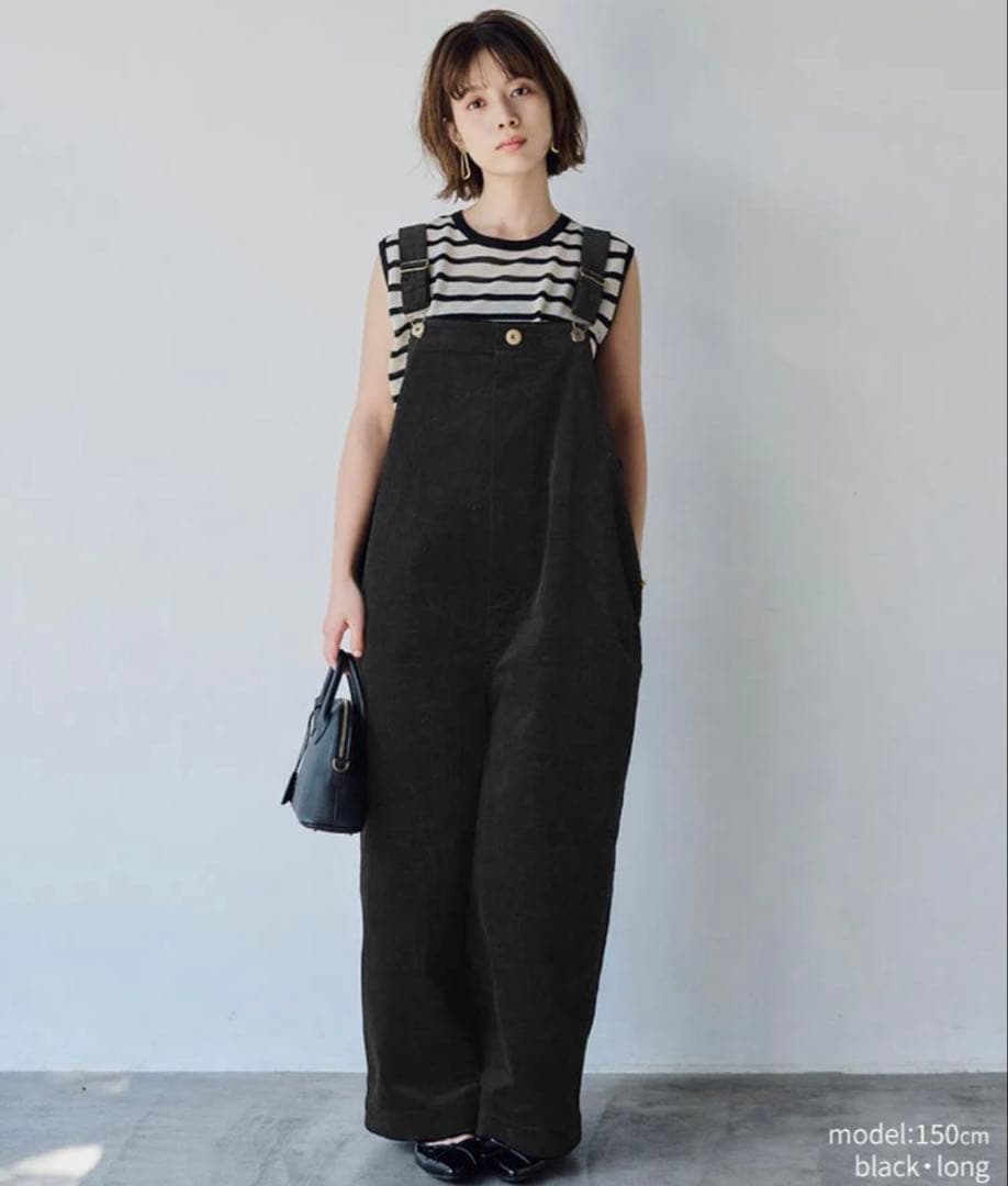 Unliens ブラック コットンサロペット ワイドレッグ