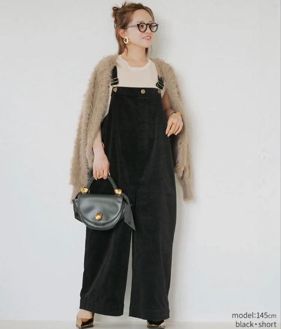 Unliens ブラック コットンサロペット ワイドレッグ