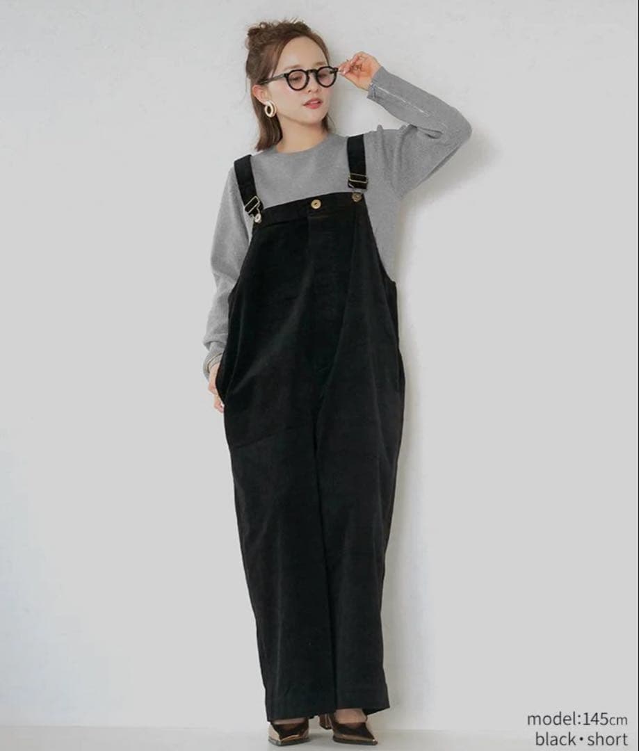 Unliens ブラック コットンサロペット ワイドレッグ