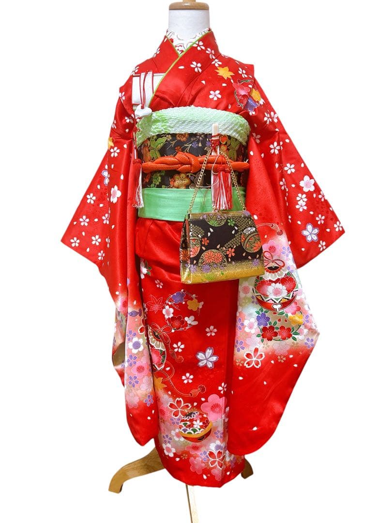 正絹着物フルセット♡七五三　7歳　女の子　一式　赤系　黒