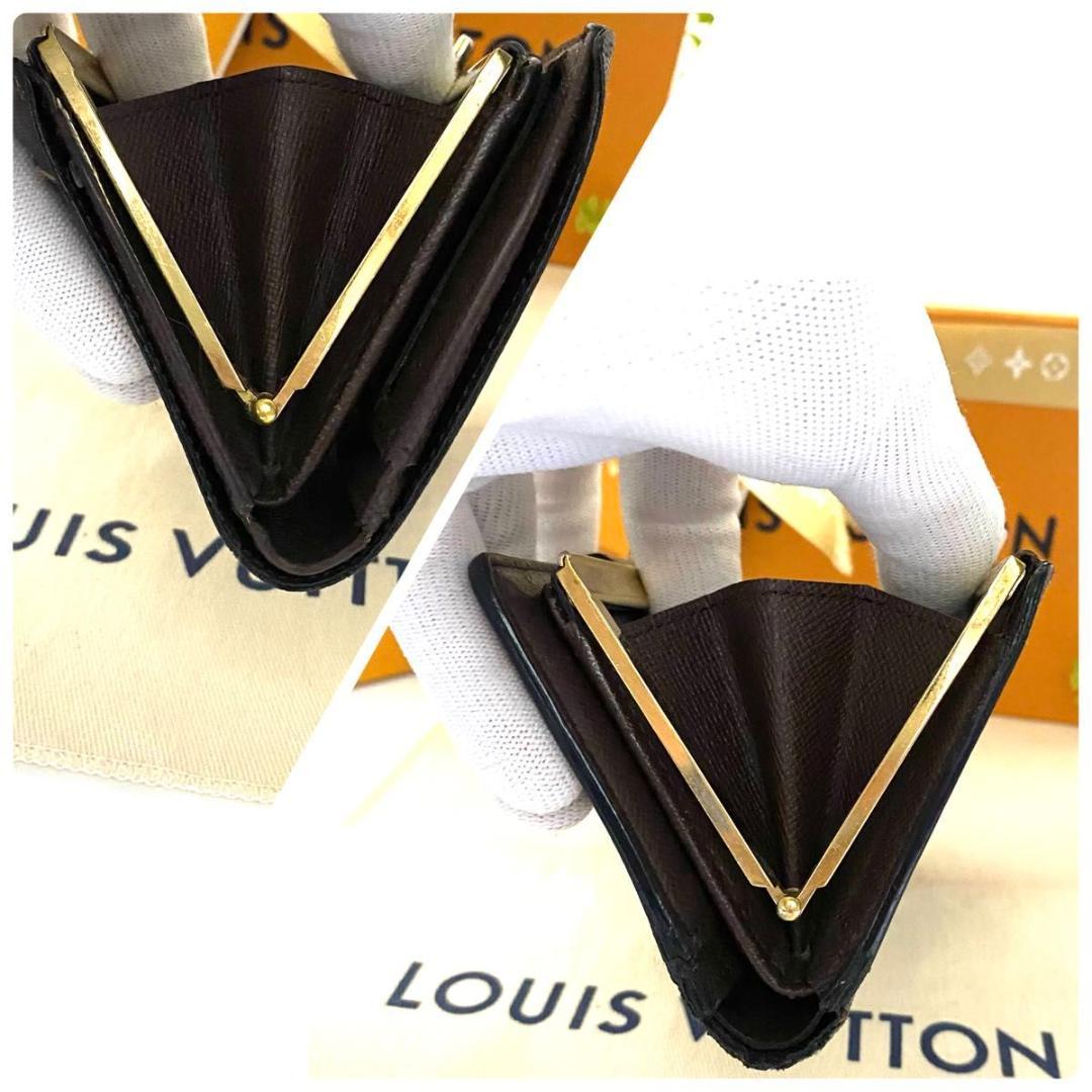 ルイ ヴィトン◎ヴィエノワ ダミエ エベヌ 二つ折り財布 がま口 ブラウン 茶色