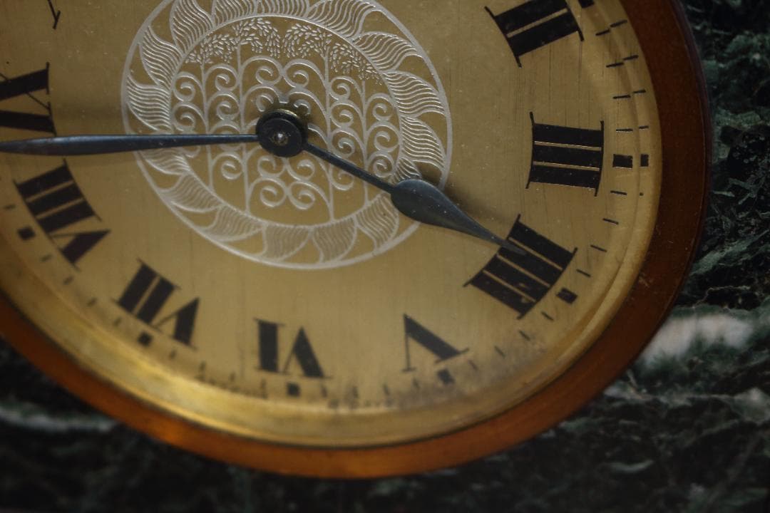 アンティーク 時計 大理石 骨董 ゼンマイ時計