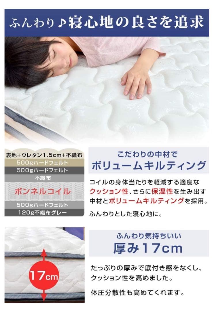 新品マットレス セミダブル 120幅　 ボンネルコイル ベッドマット ホワイト