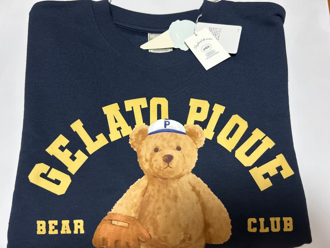 試着のみ、タグ付きスポーティベアプリントの裏毛セットアップ】 長袖短パン