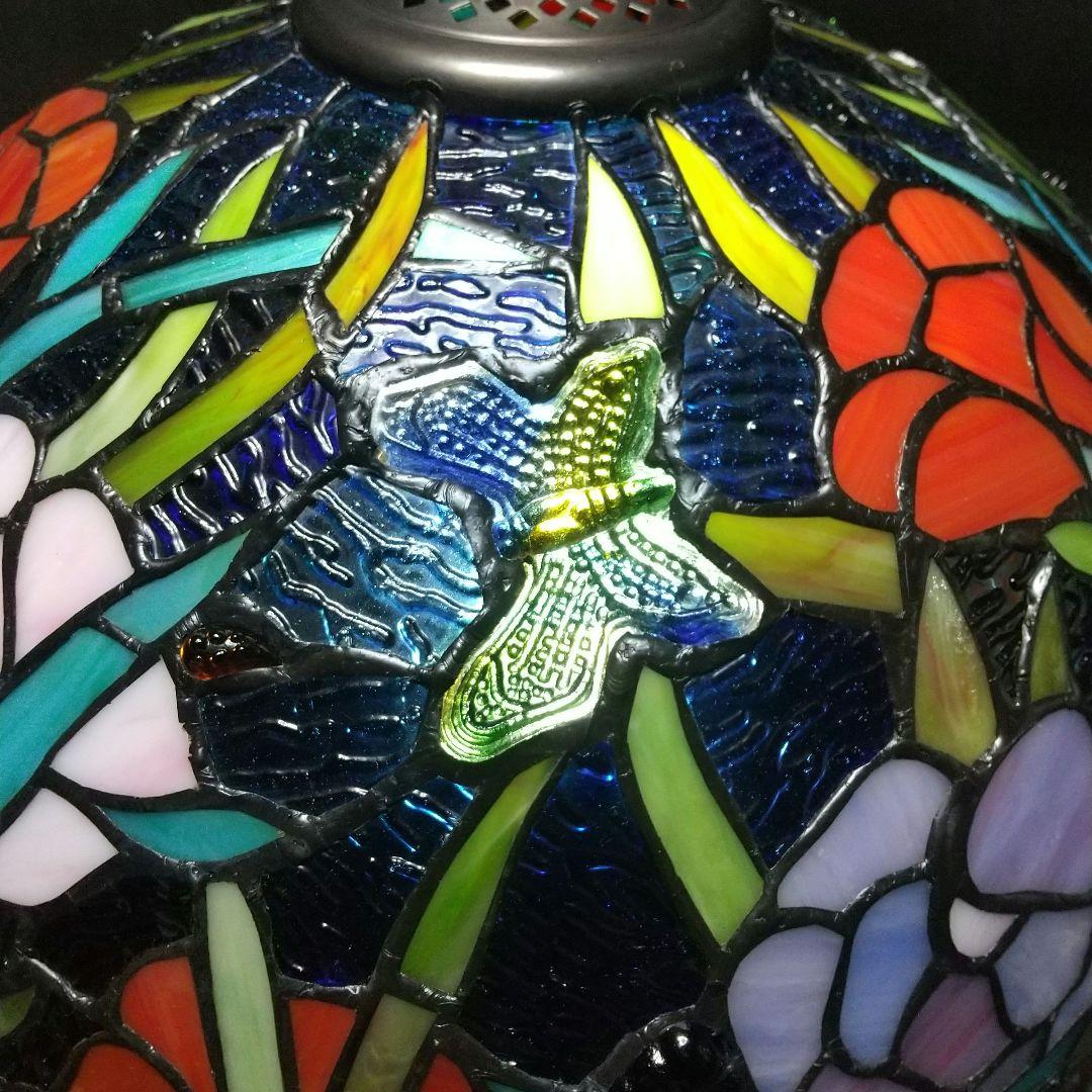 ステンドグラスランプ 花蝶図の模様 (一部樹脂製) フロアスタンド 美品