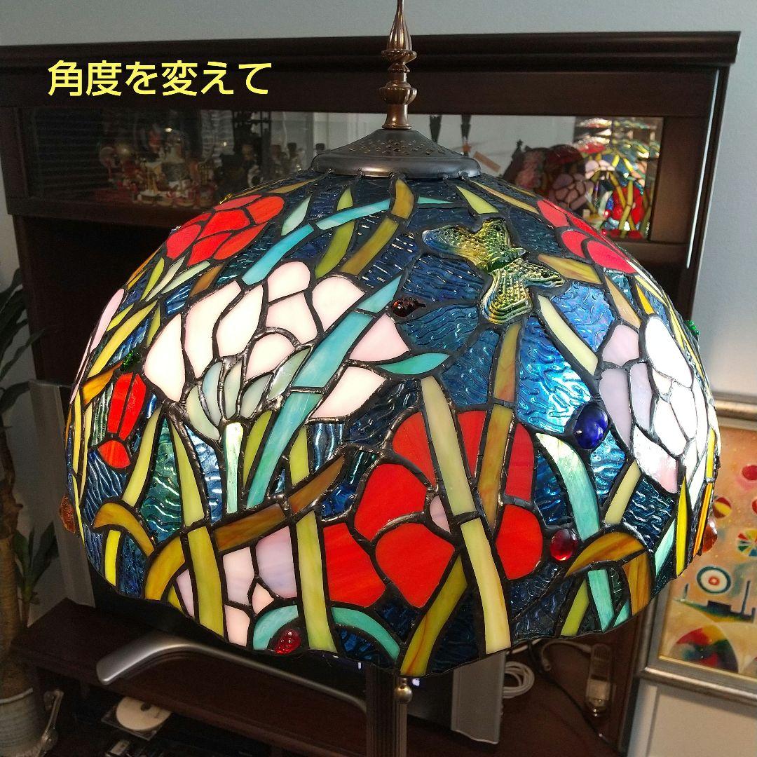 ステンドグラスランプ 花蝶図の模様 (一部樹脂製) フロアスタンド 美品