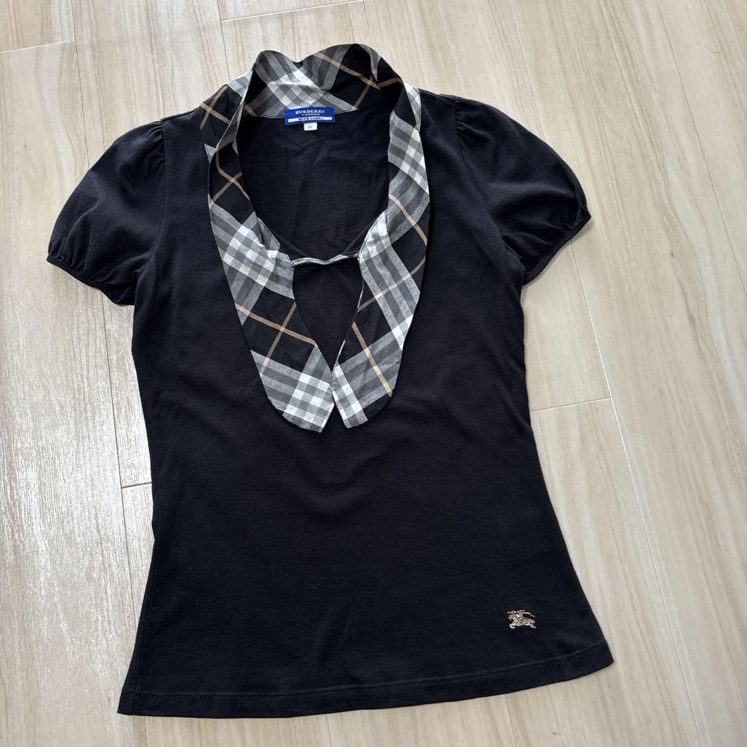 バーバリーブルーレーベル　ボウタイ ブラウス リボン パフスリーブ チェック柄