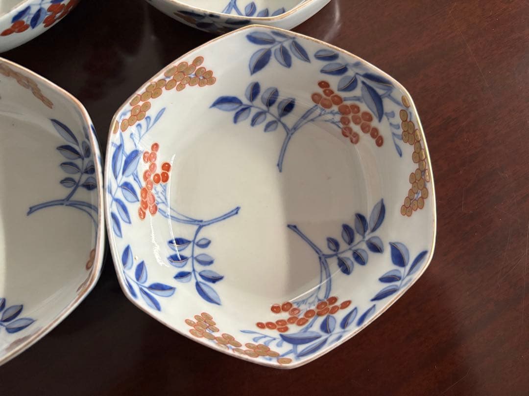 オールド香蘭社 南天図金彩 六角小鉢 6客