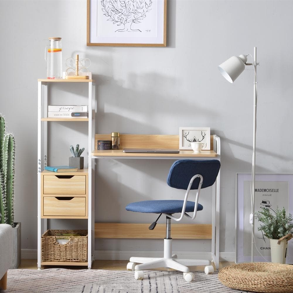 【ナチュラル】パソコンデスク引き出し付き3段シェルフ付パソコンデスク学習机