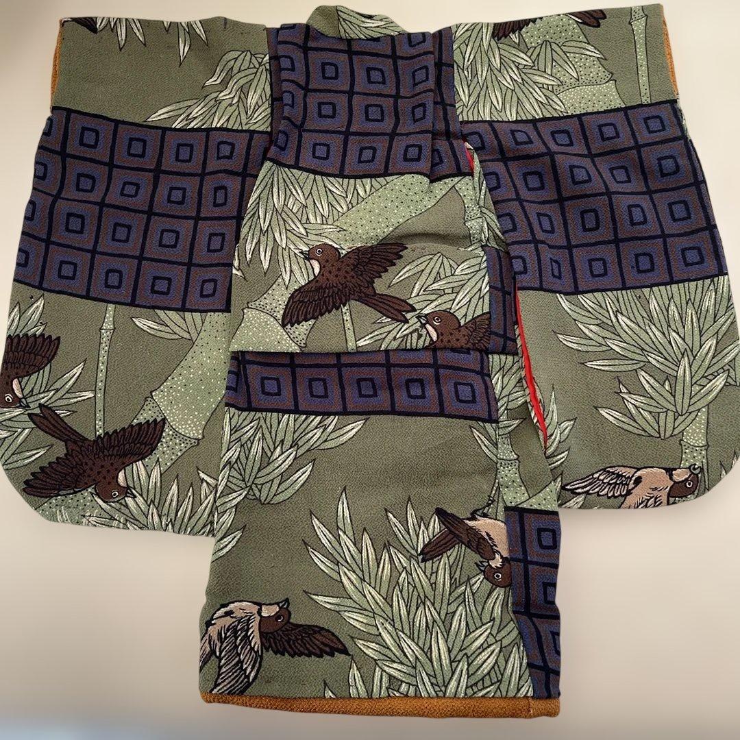 古布縮緬　人形の着物　13号　雀　竹　男の子　103106