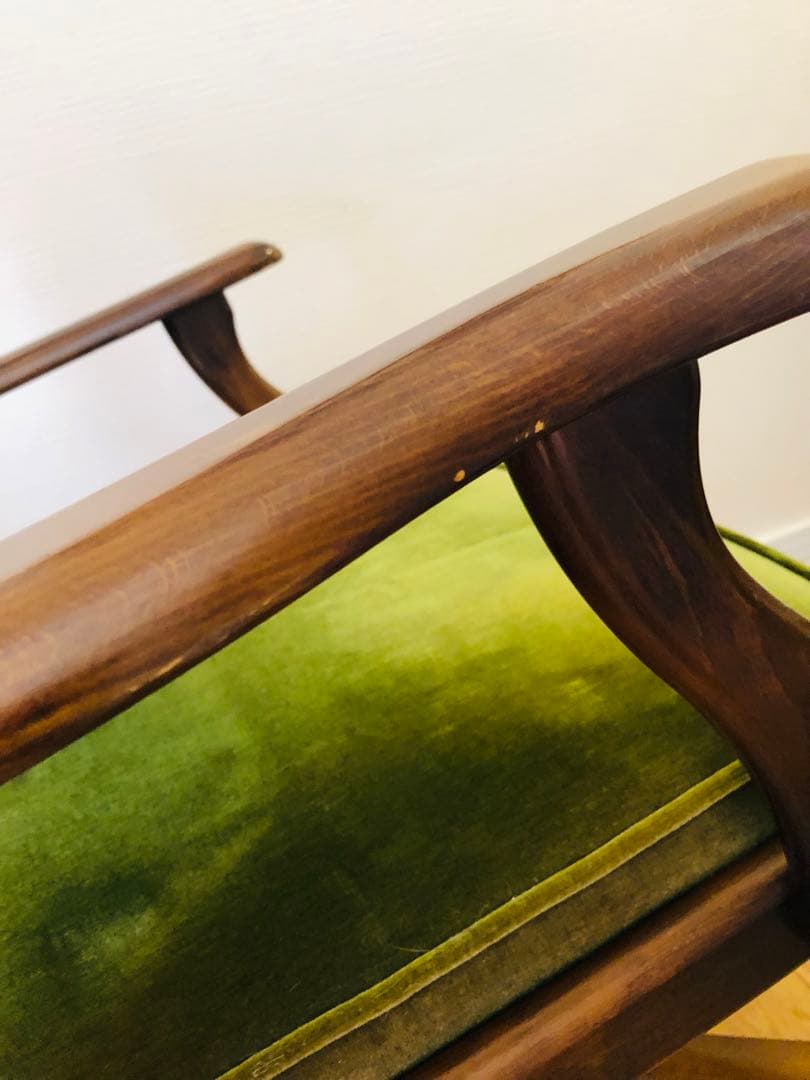 カリモク　ビンテージ　アンティーク　グリーンベルベット回転式デスクチェア