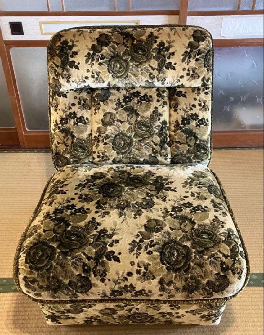 【ゆっけ様】オールドカリモク 一人掛けソファ 花柄 グリーン ②