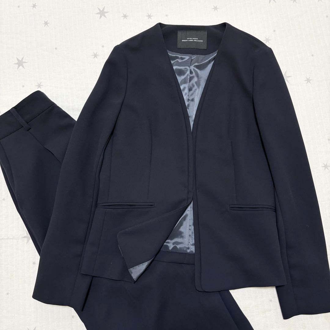 グリーンレーベルリラクシング　ノーカラー ダブルクロス パンツスーツ Mサイズ