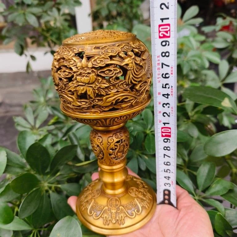 銅製 透かし彫り双鳳香炉 灯籠薫香炉 香道具 装飾品 工芸品 置物