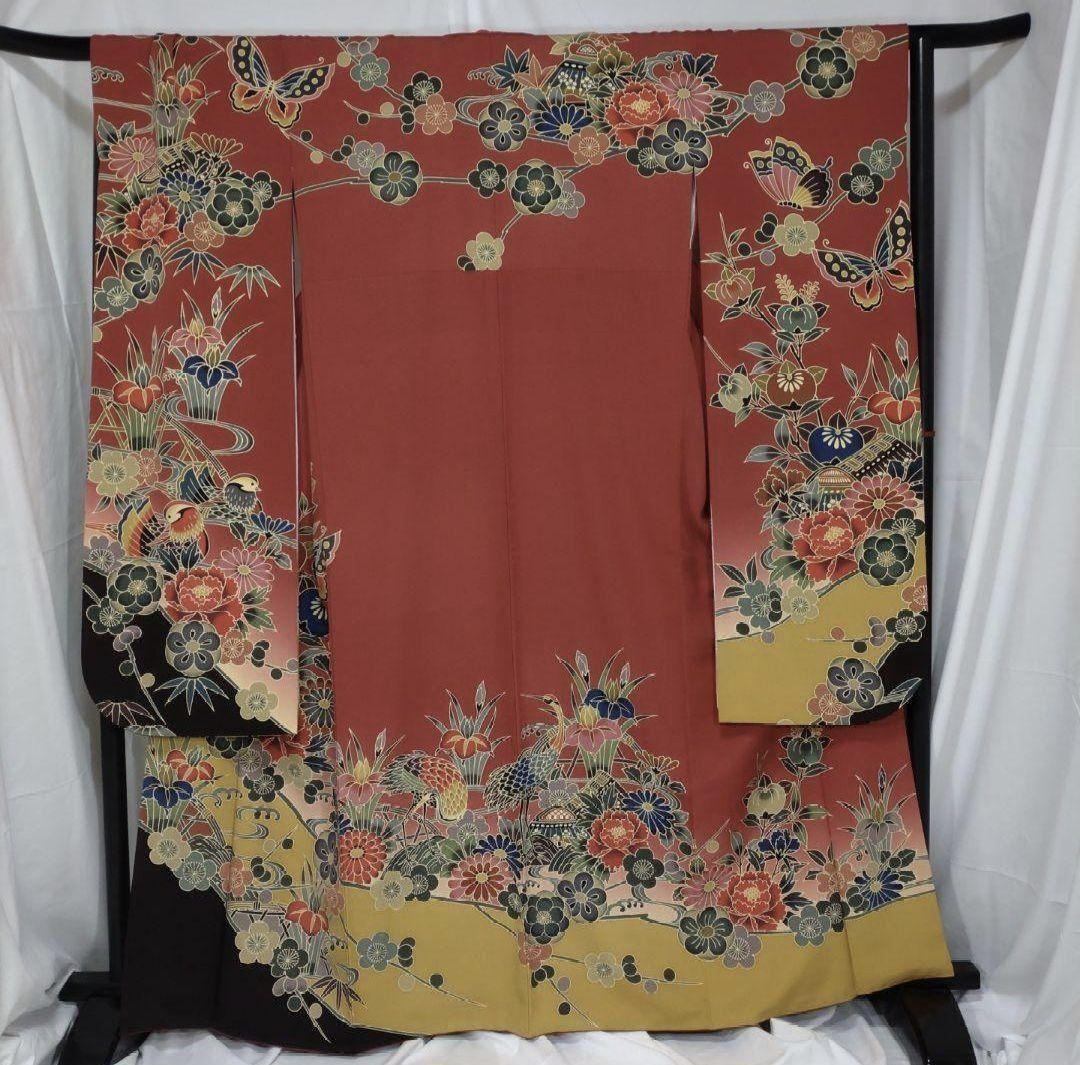 着物　振袖フルセット　京紅型　型染め　宮崎紅型　落款有　成人式　卒業式　赤