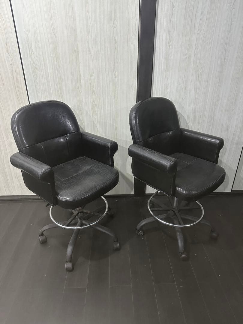 高級　レトロ　ブラック　レザー　チェア バー　ゲーミング　オフィス　椅子　昇降2