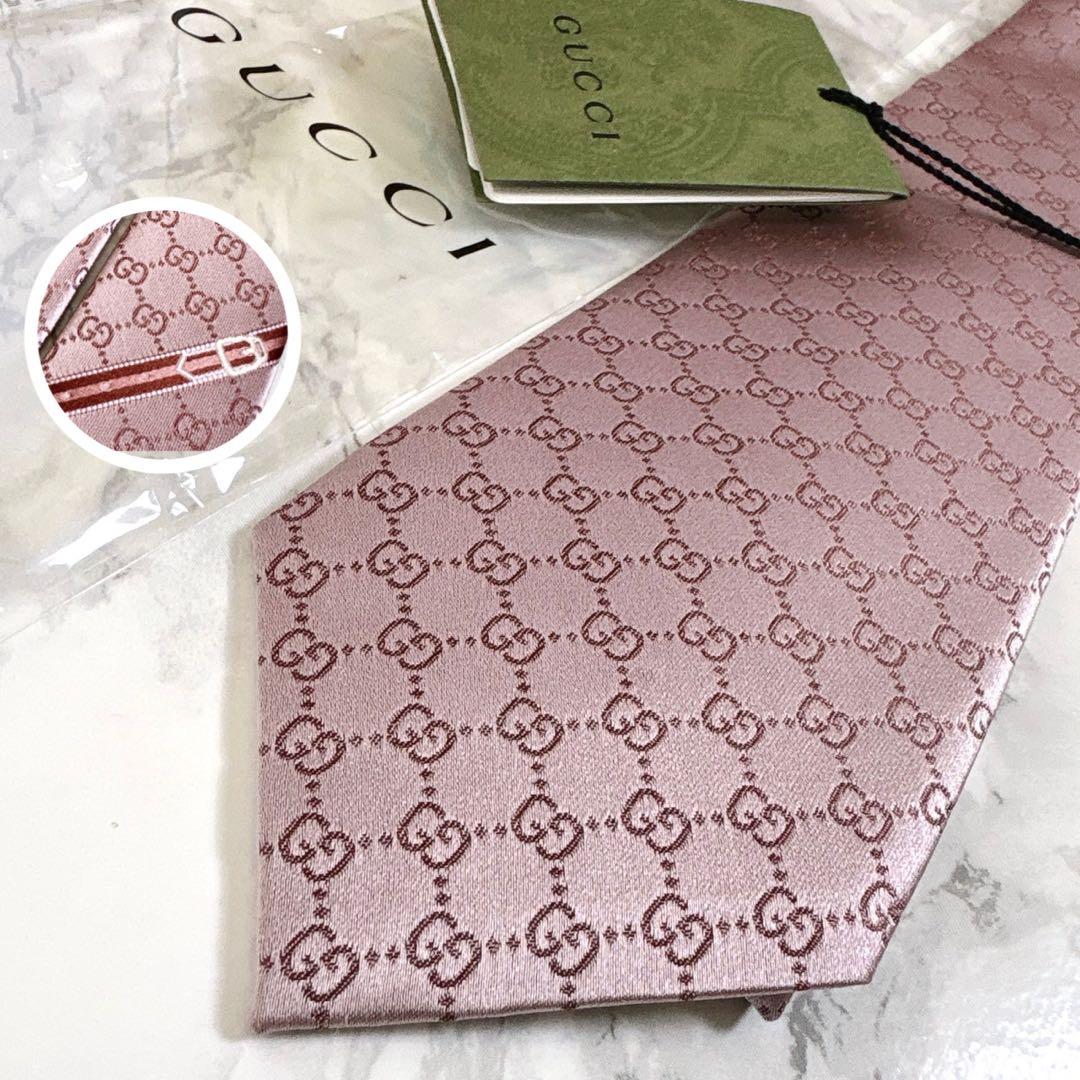 ✨未使用タグ付き✨GUCCI 現行　GG柄　シェリーライン　桃色ピンク　ネクタイ