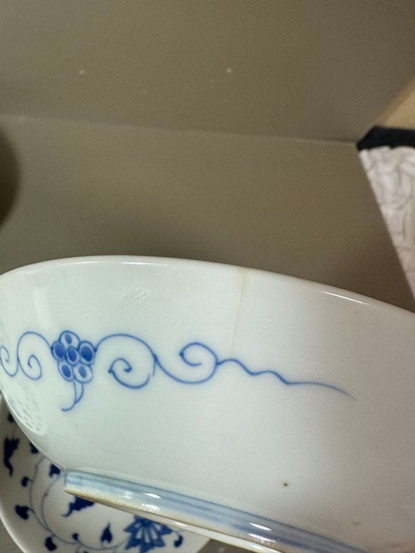 2890 深川製磁　染付唐草蓮花紋　中皿　4客　17cm 時代物