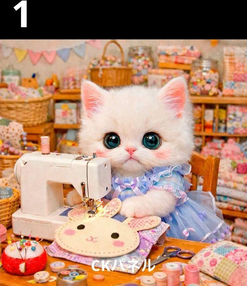 オーダーページ　ハンカチ　289 ミシンにゃんこ柄　1/15