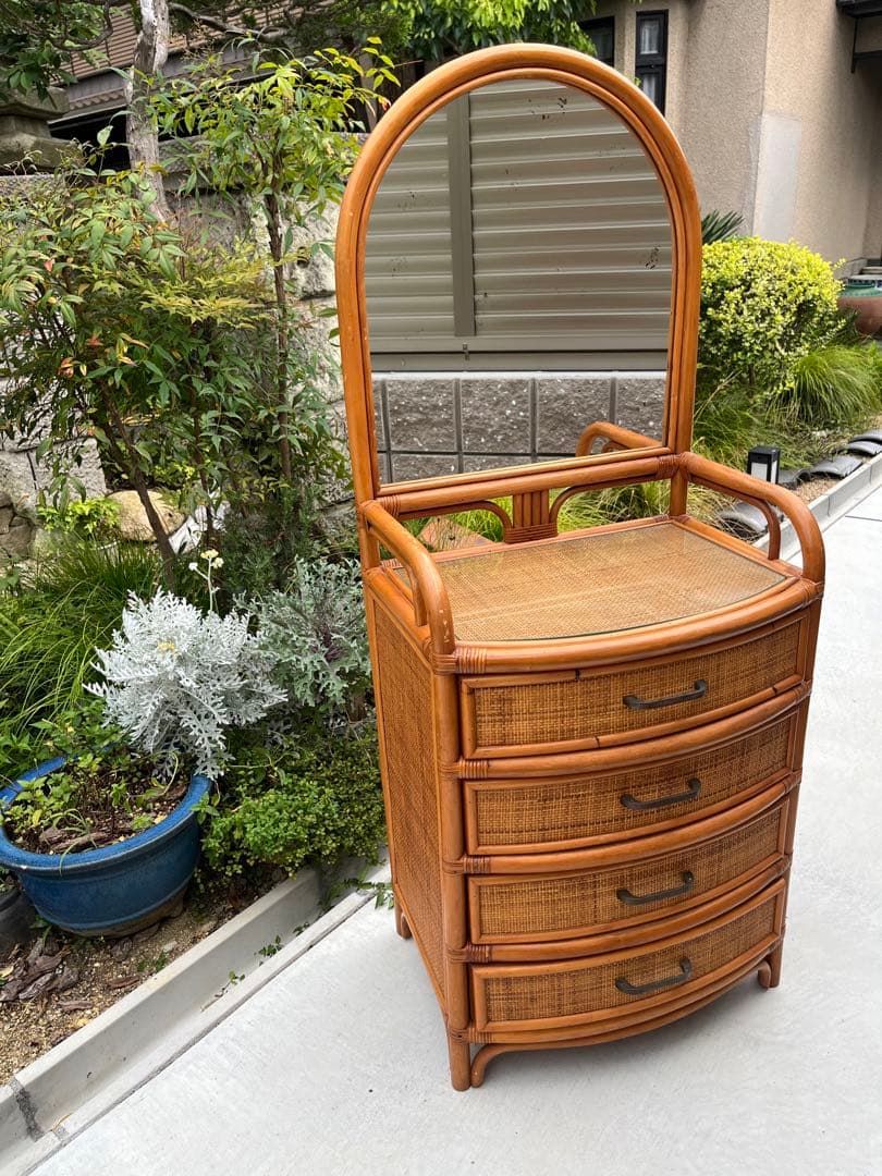 籐 ラタン ドレッサー チェスト ミラー 鏡 引き出し インテリア