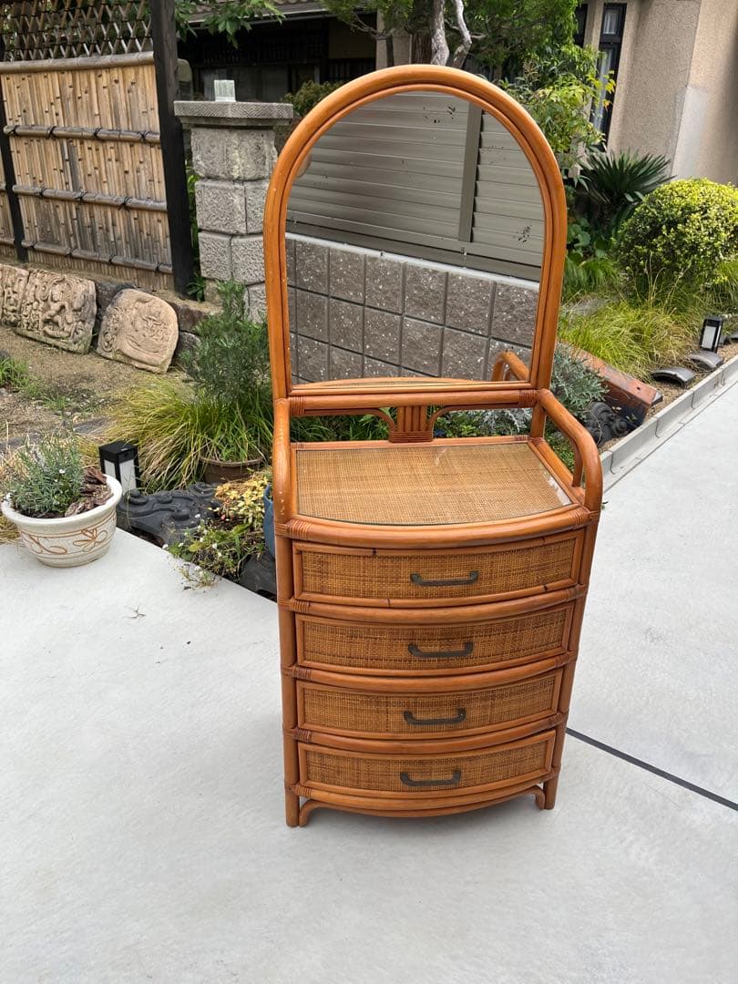 籐 ラタン ドレッサー チェスト ミラー 鏡 引き出し インテリア