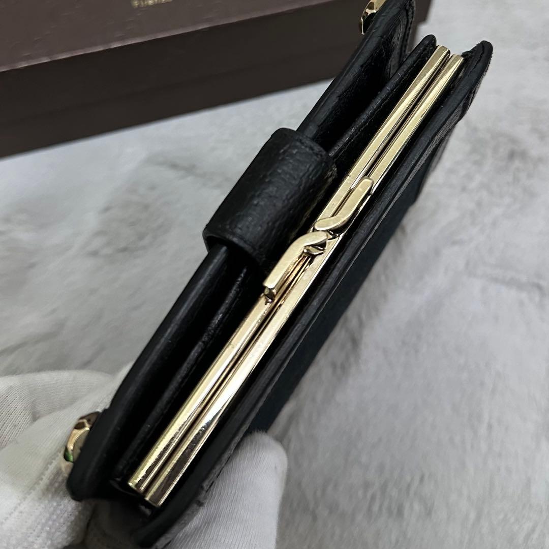 GUCCI グッチ　折り財布　ガマ口　メタルロゴ　キャンバス　GG ブラック