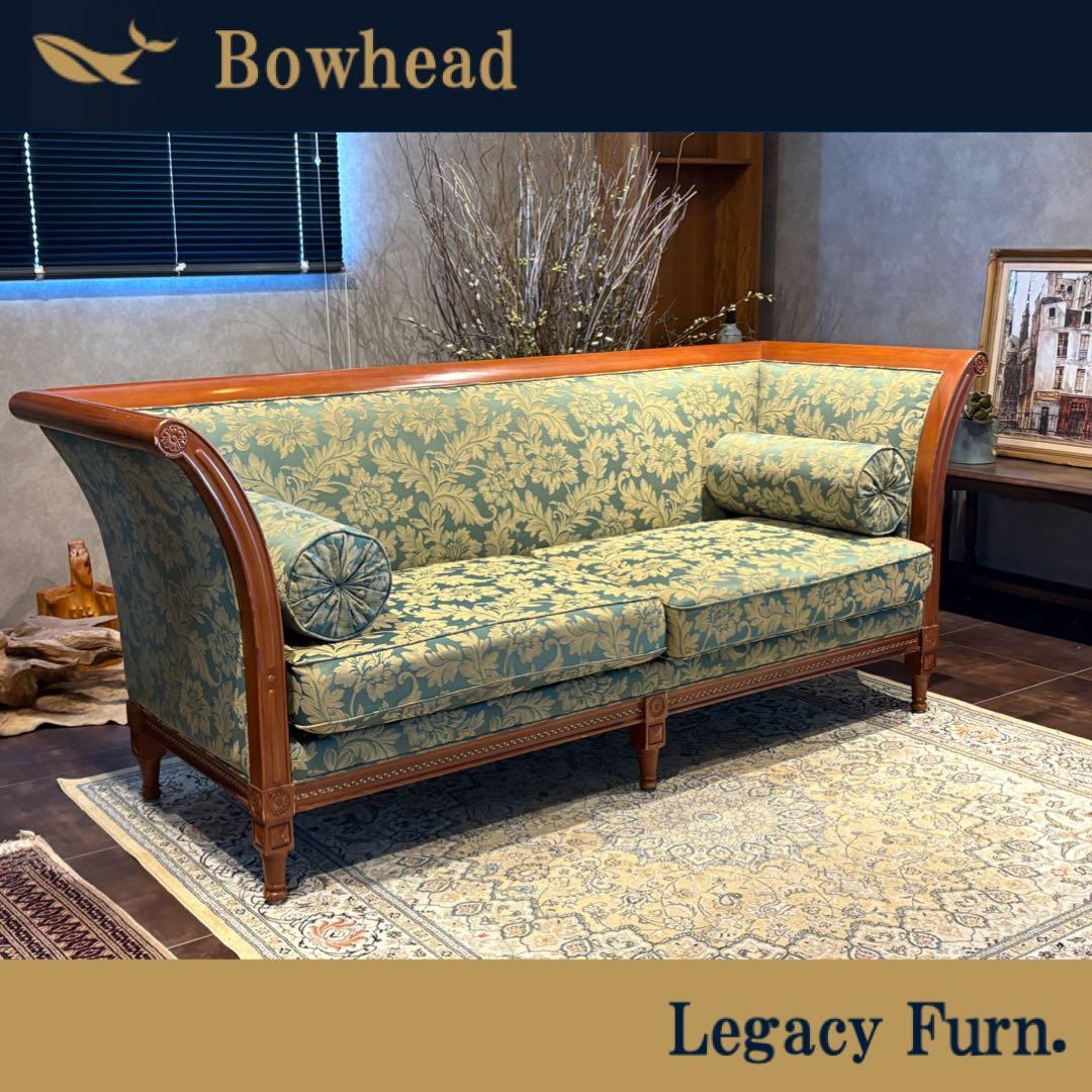 ②クラシック 3人掛けソファ 3Pソファ 花柄 グリーン ビンテージ nY