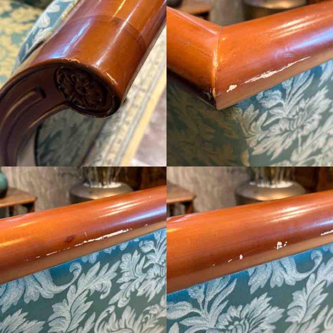 ②クラシック 3人掛けソファ 3Pソファ 花柄 グリーン ビンテージ nY