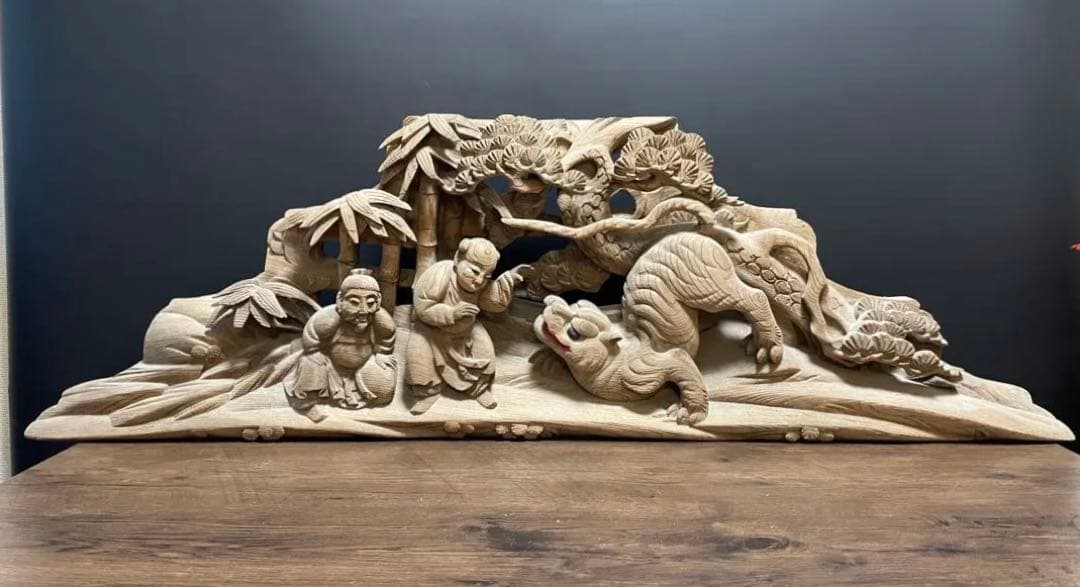 大型　蟇股　 彫刻 木彫　 彫刻工芸品　骨董品　幅131cm