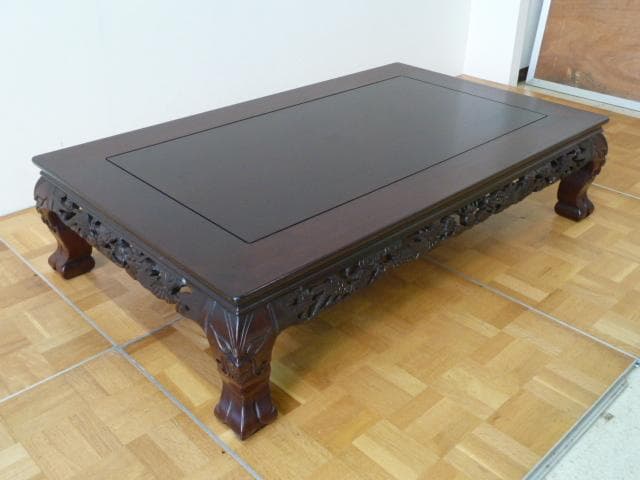 透かし彫り 座卓 張智雲 W1515×D916×H358mm 龍彫刻 机 座敷