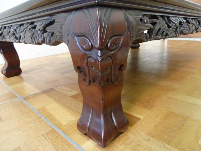 透かし彫り 座卓 張智雲 W1515×D916×H358mm 龍彫刻 机 座敷