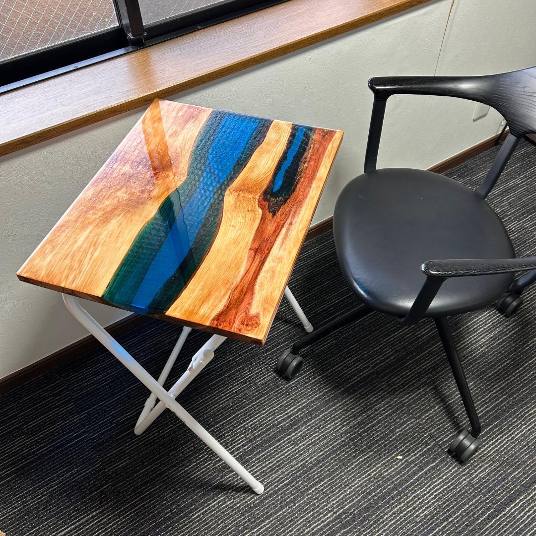 サイドテーブル アイアン 無垢 木製 おしゃれ リバーレジン 折り畳みテーブル