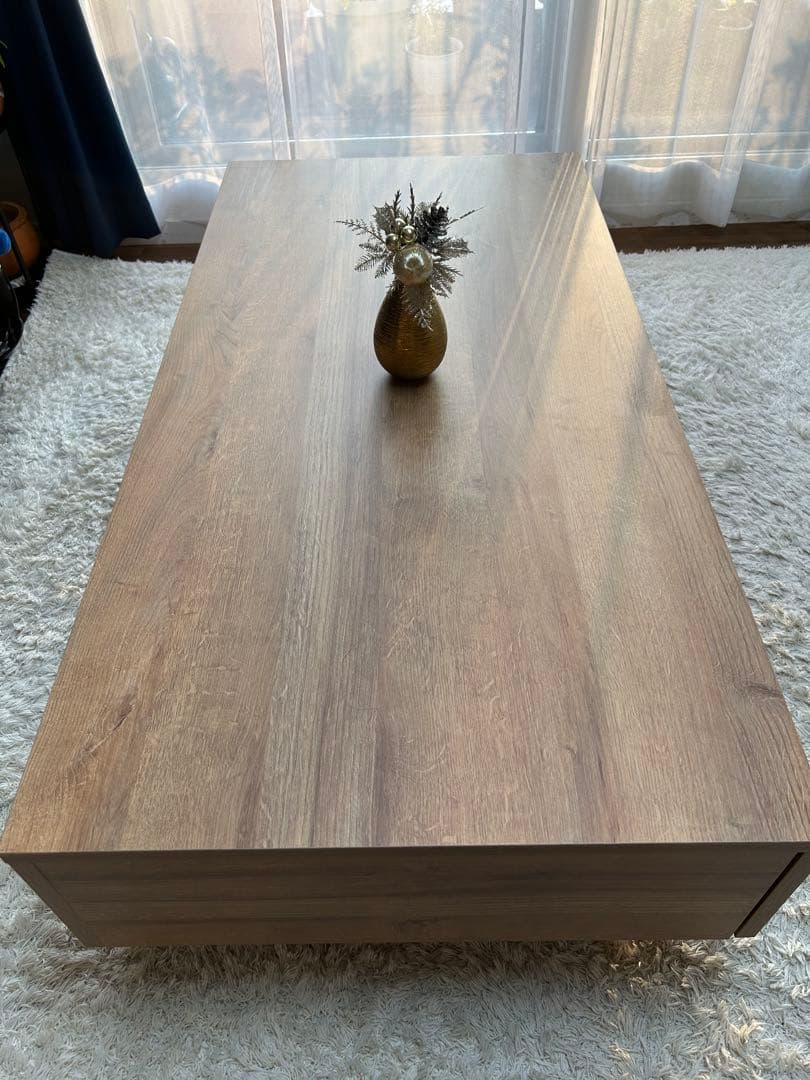 深型引き出し2つ付きナチュラルウッドテーブル