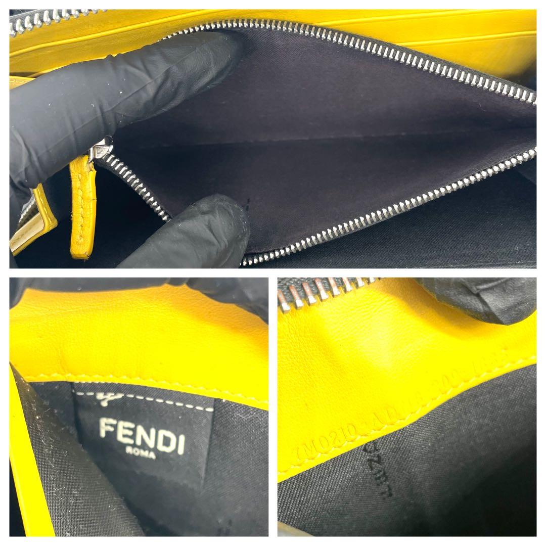 美品✨FENDI レザー 長財布 ラウンドファスナー イエローロゴ