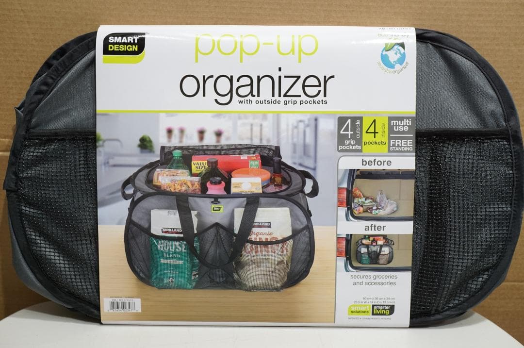 SMART DESIGN ポップアップ オーガナイザ 収納バスケット エコバッグ