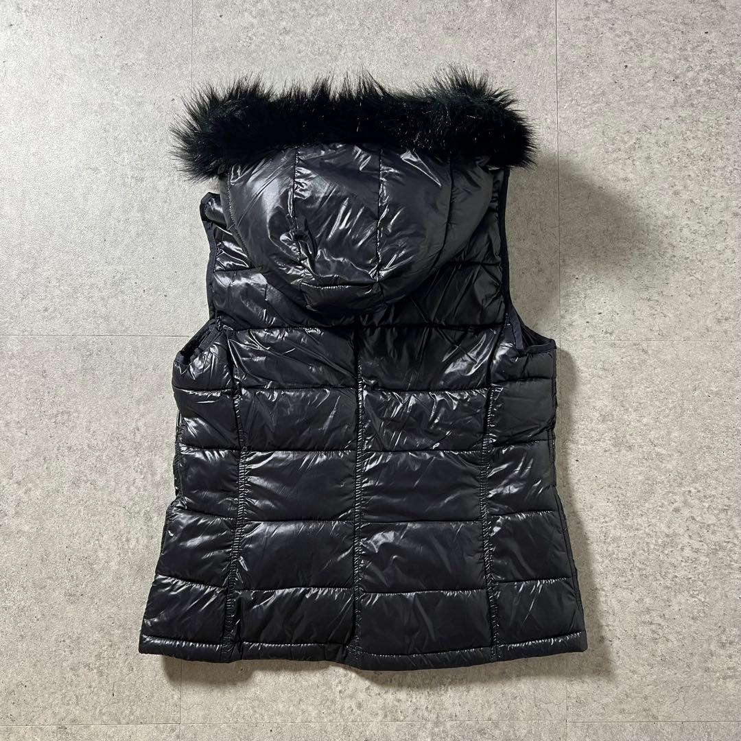 GAP ギャップ ダウンベスト フード ファー 黒 光沢 Y2K 平成ギャル