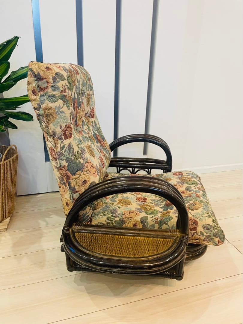 籐 リクライニングチェア 回転式 ロータイプ