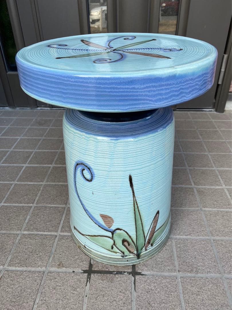 レトロ&アンティーク! 古陶丸椅子.花台!当時物