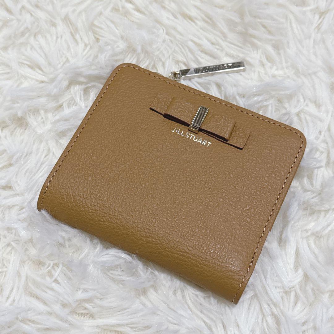 ジルスチュアート L字ファスナー 折り財布　本革　キャメル